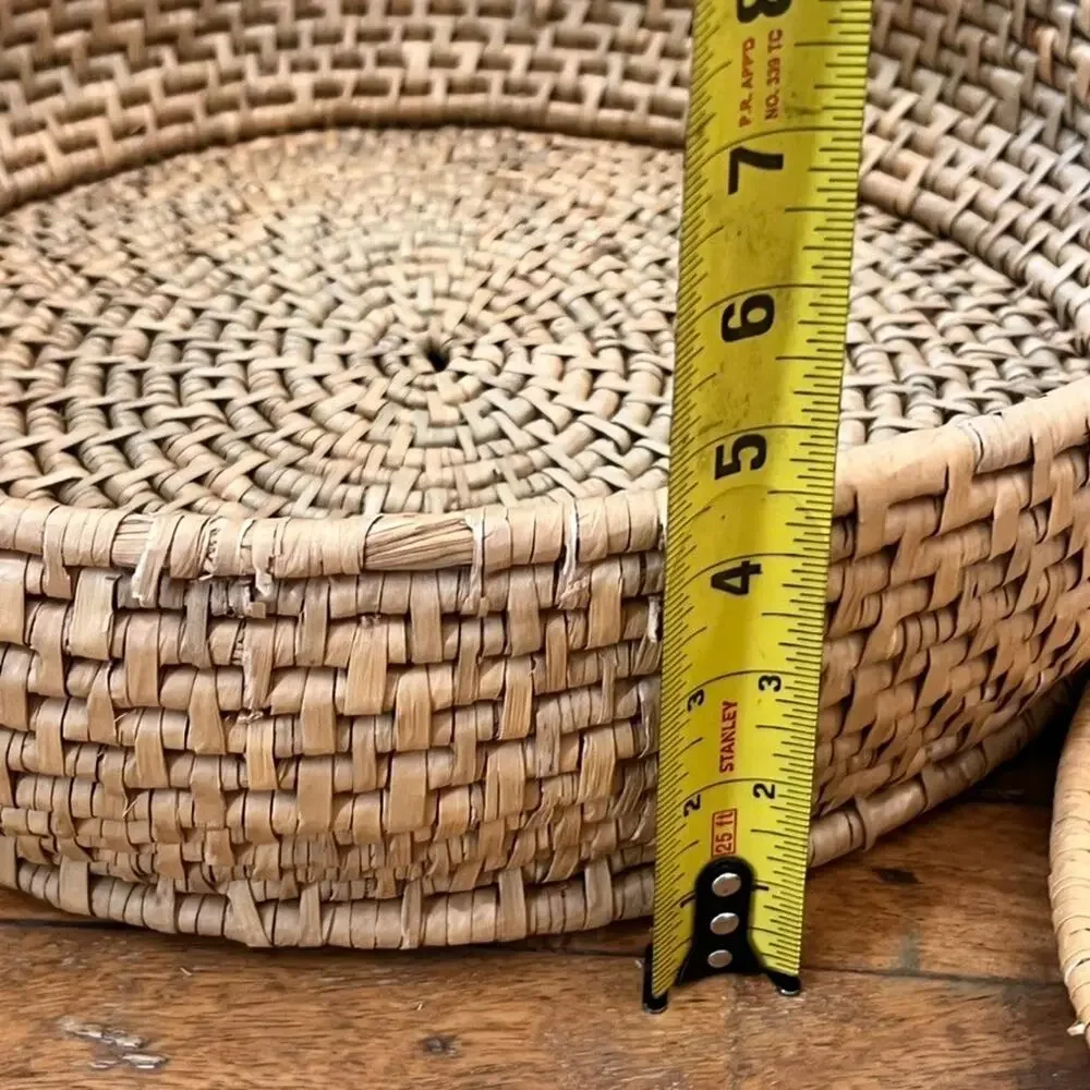 Coiled Pine Needle Round Lidded Basket 15.5
